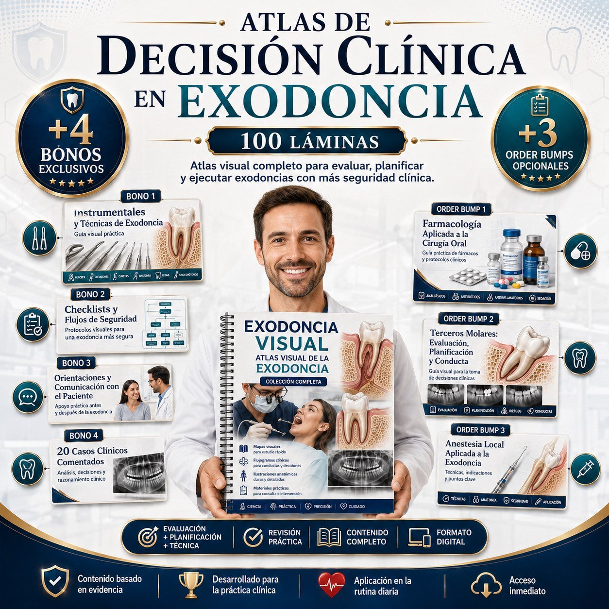 EXOMAP — Atlas de Decisión Clínica en Exodoncia con más de 137 láminas, 4 bonos y 3 recursos opcionales